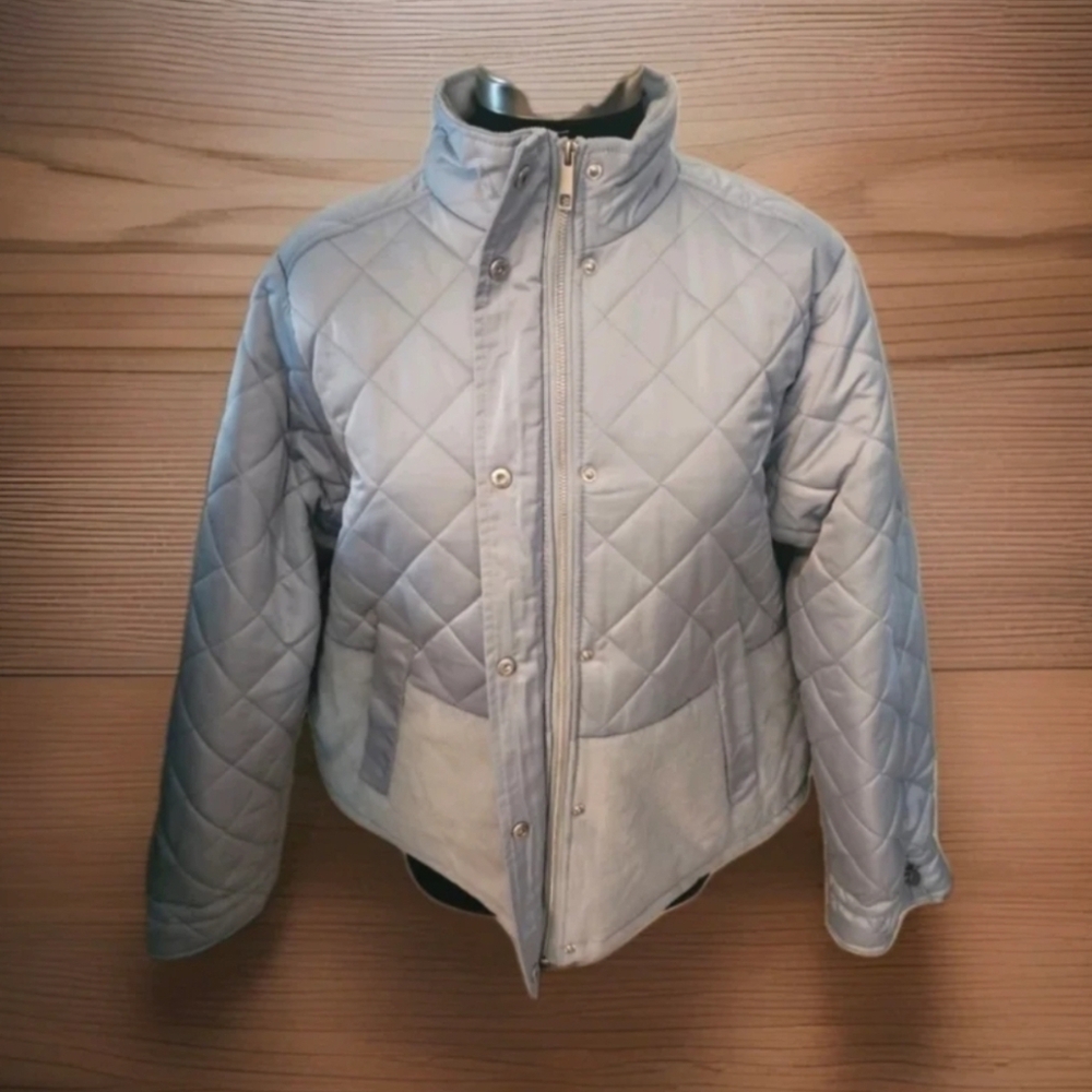 SKY Blue Full Zip & Button up Mixed Media Thick Winter Puffer Jacket Coat XL